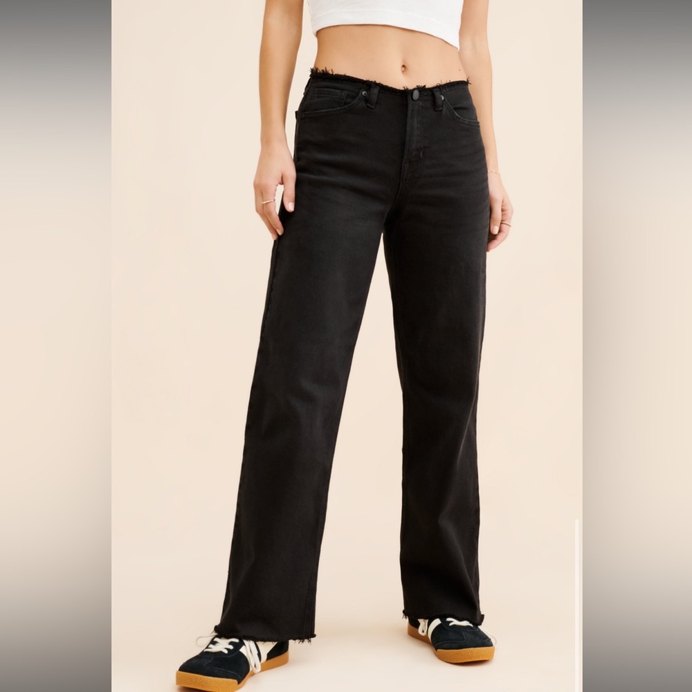 JUST BLACK DENIM Frayed Waistband Slouchy Wide Leg Jeans - Size 24 - NEW